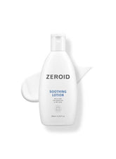 Zeroid soothing lotion for sensitive skin in a 200ml bottle with creamy texture